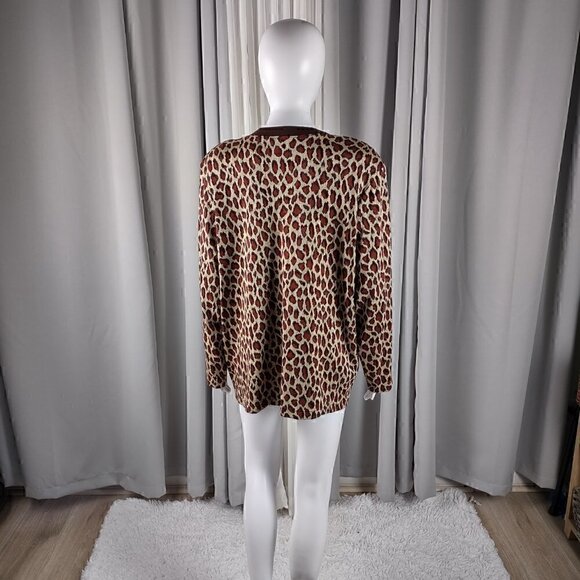 Cathy Daniels Womens Pullover Button Down Long Sleeve Animal Print Sweater Sz L - Picture 3 of 12